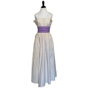 Vintage XS/S 1980s AJ Bari Strapless White and Lilac Gown